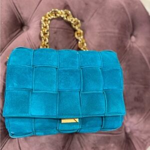 SOLD… Bottega Suede Teal Chain Strap Bag